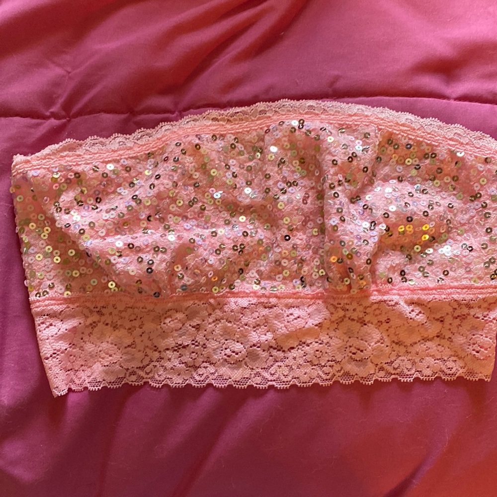 PINK sequined pink bra top size S